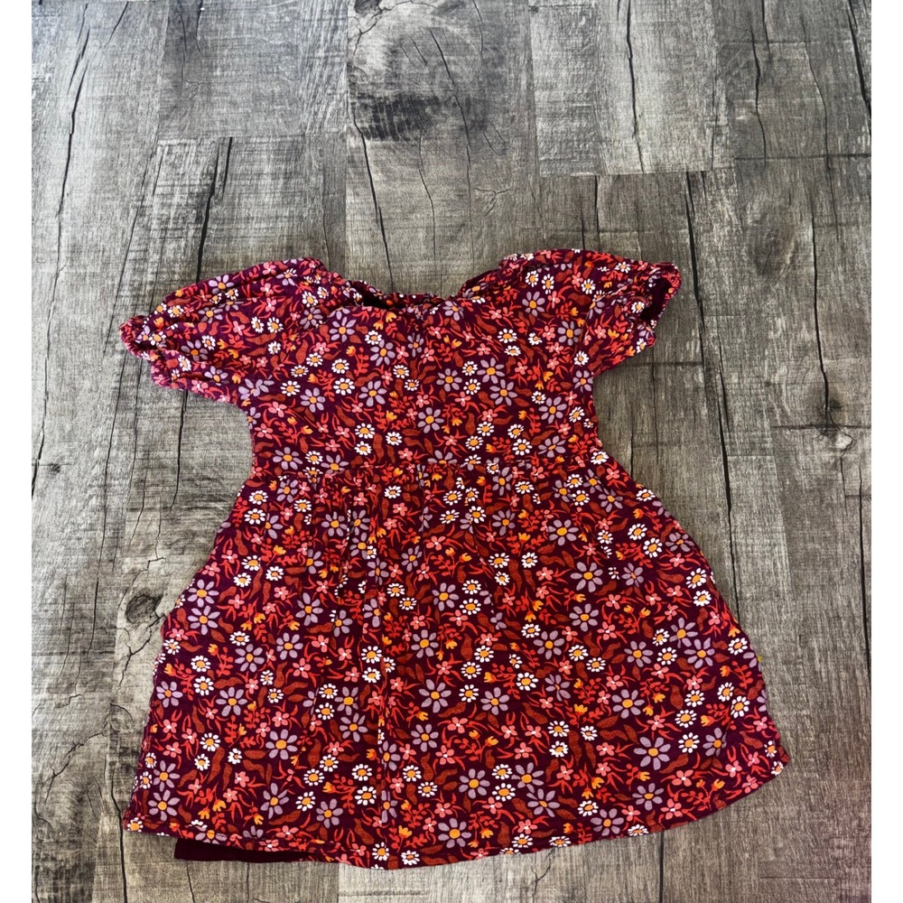 Cat & Jack Toddler Girls Floral Short Sleeve‎ Dress Burgundy Orange 4T